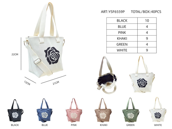 Mały shopper bawełniany z rączką i paskiem YSF6559P